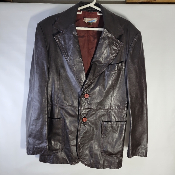Vintage Mens J Riggings Leather Blazer Dark Brown Size 42 - Picture 1 of 16